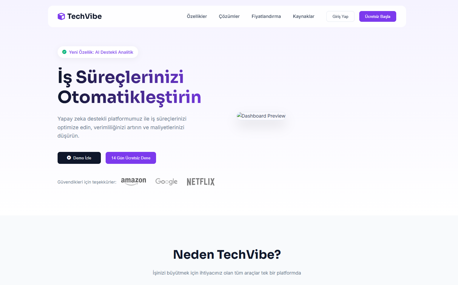 TechVibe - Yaratıcı Profesyoneller İçin Şık Web Sitesi Teması